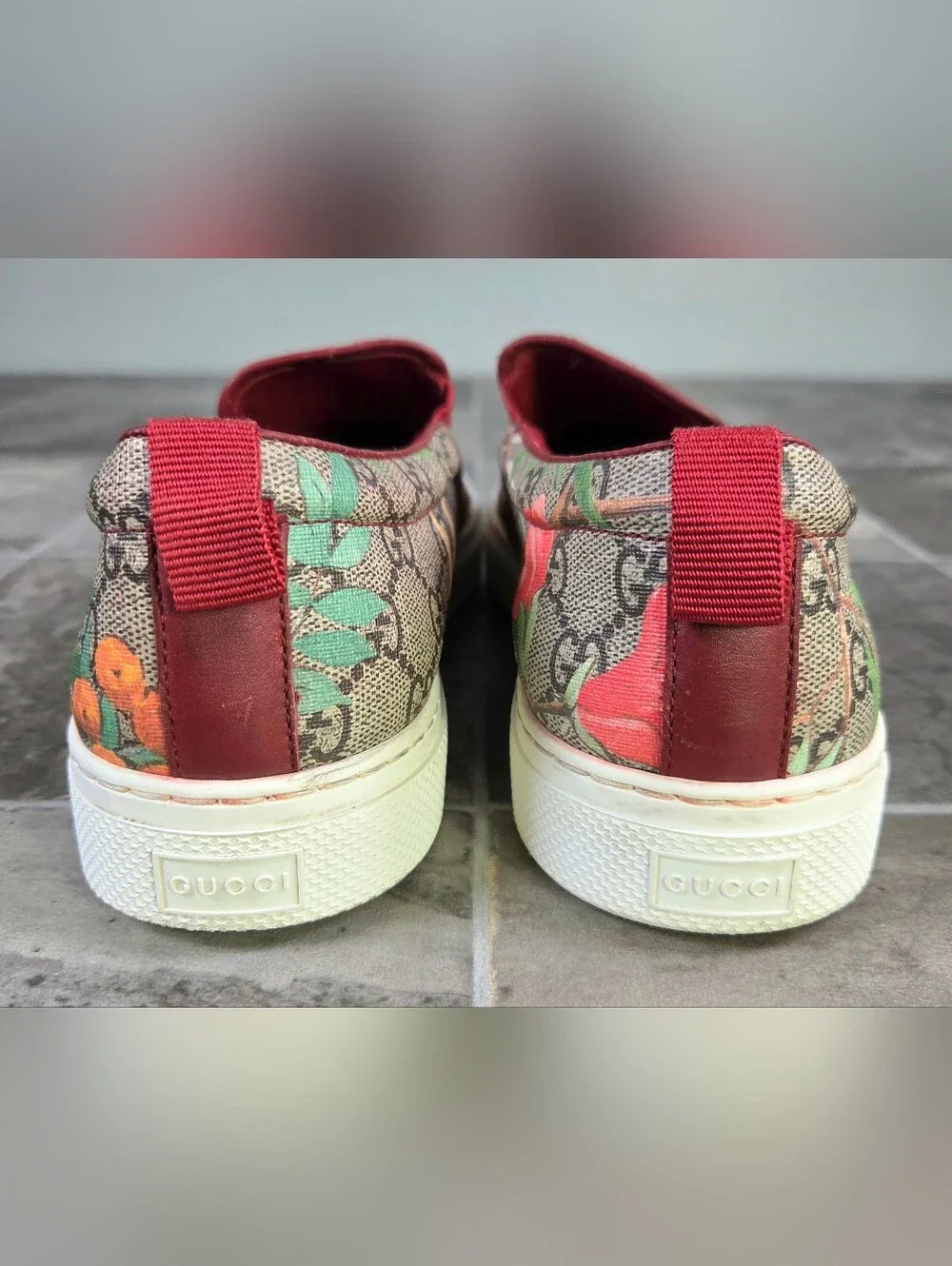 GUCCI GG SUPREME TIAN BIRD PRINT SLIP ON SNEAKERS.